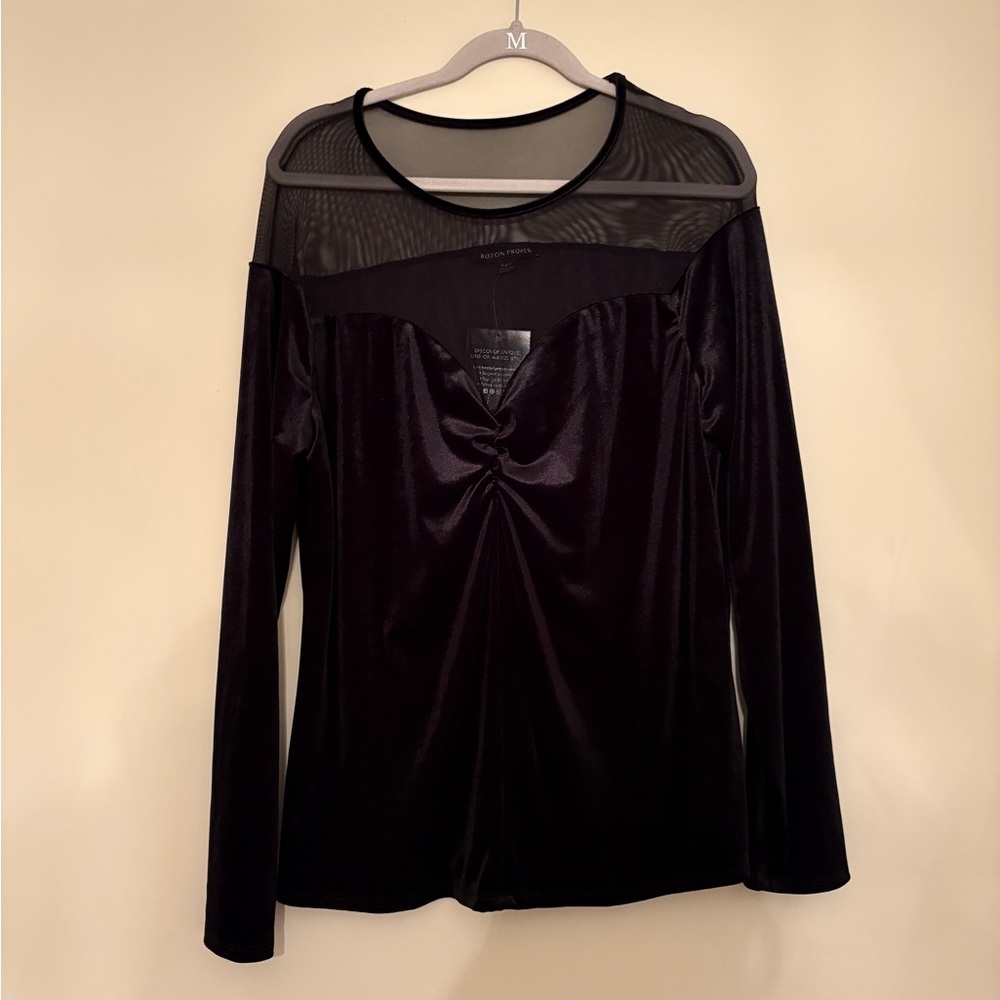 Boston Proper Velvet and Sheer Mesh Top